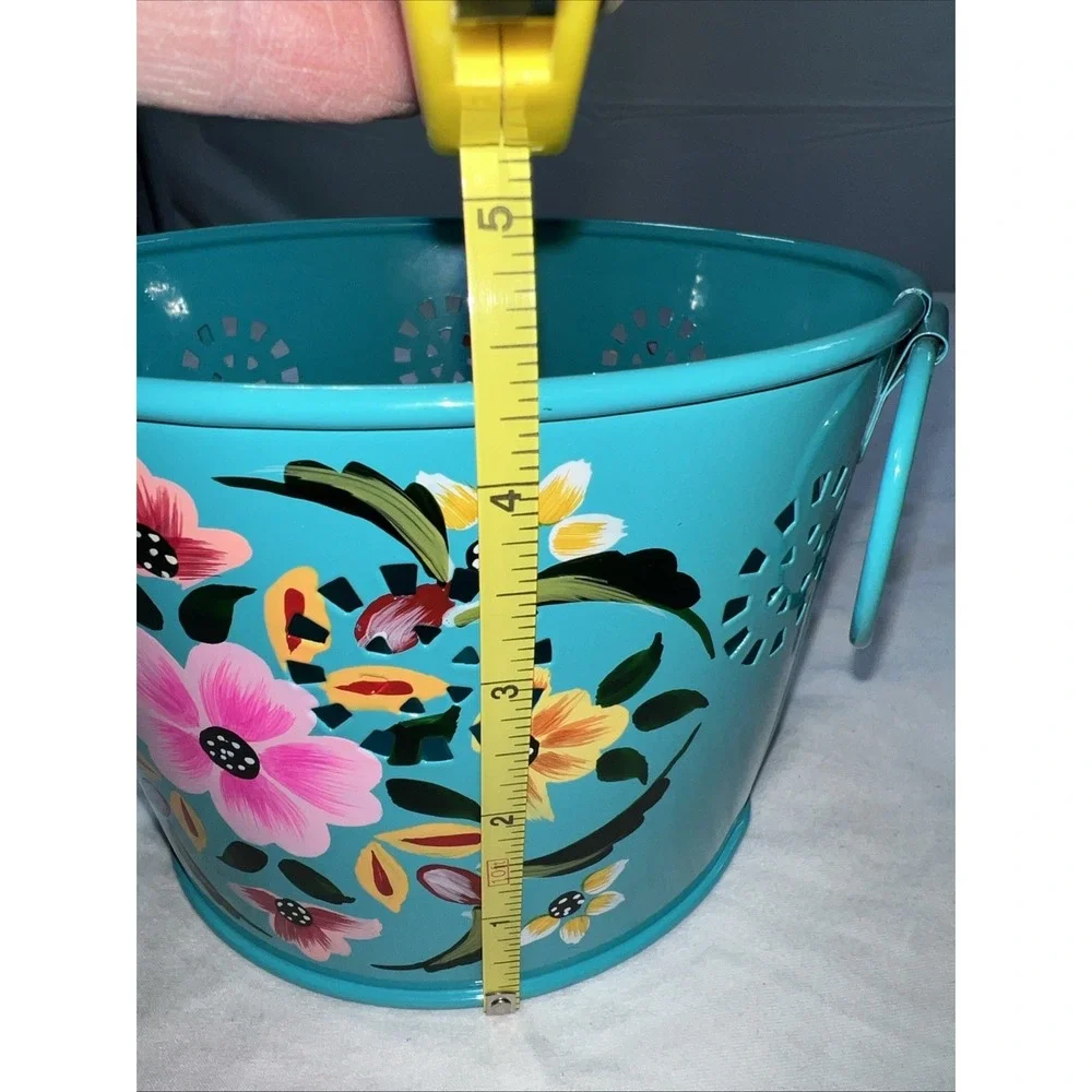 Hand painted Metal Teal Bucket